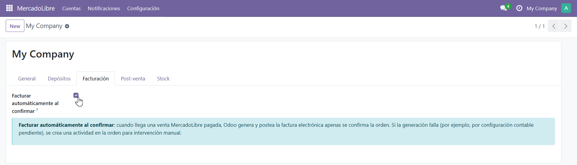 Pestaña Facturación en Configuración