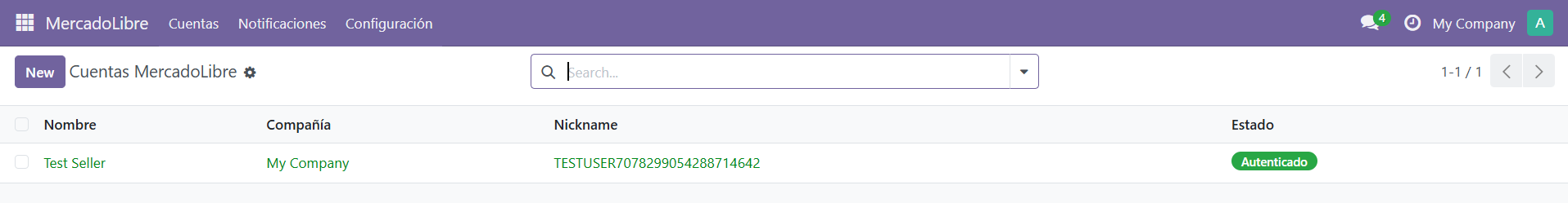 Cuenta ya conectada con el badge Autenticada
